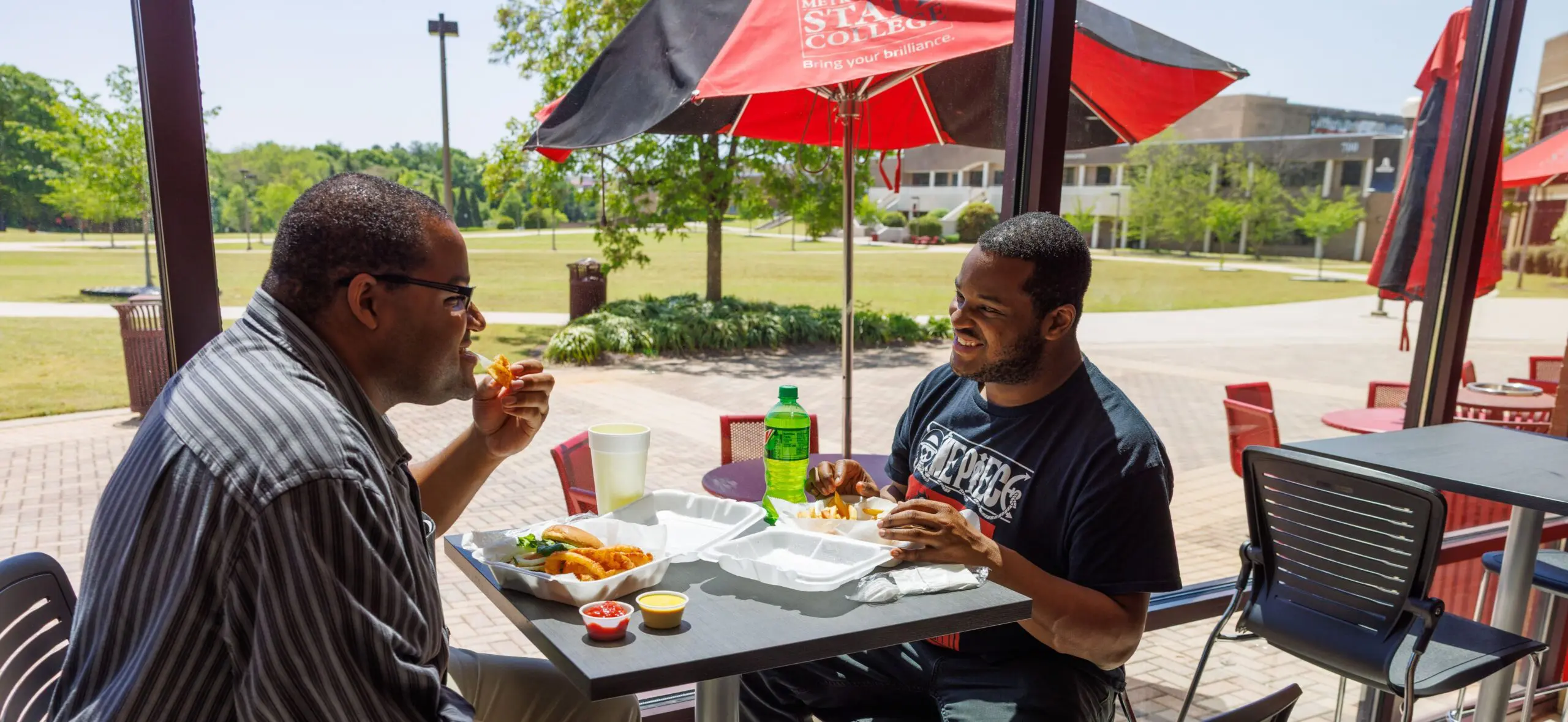 students enjoying a meal outside