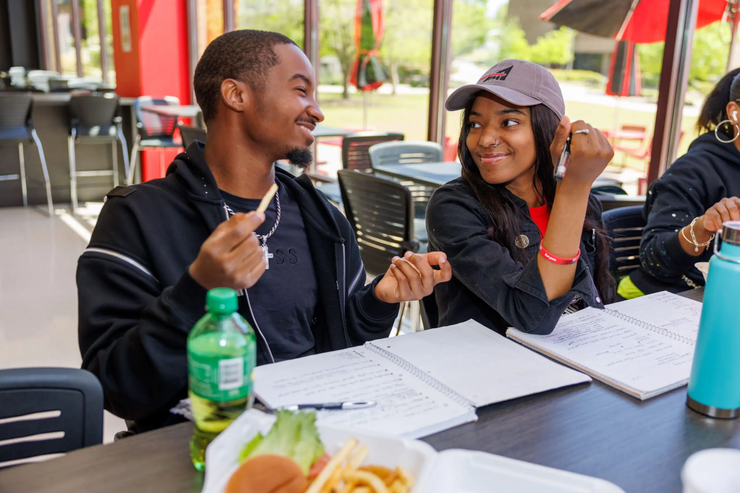 students studying at the marketplace